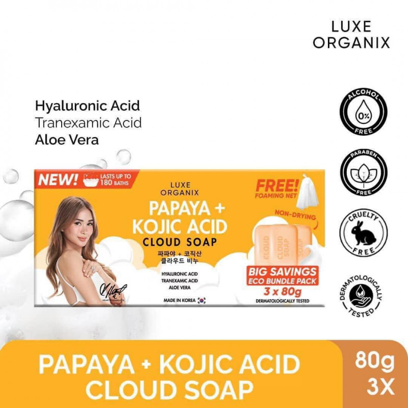 Luxe Organix Papaya + Kojic Acid Cloud Soap Bundle Pack 3x 80g