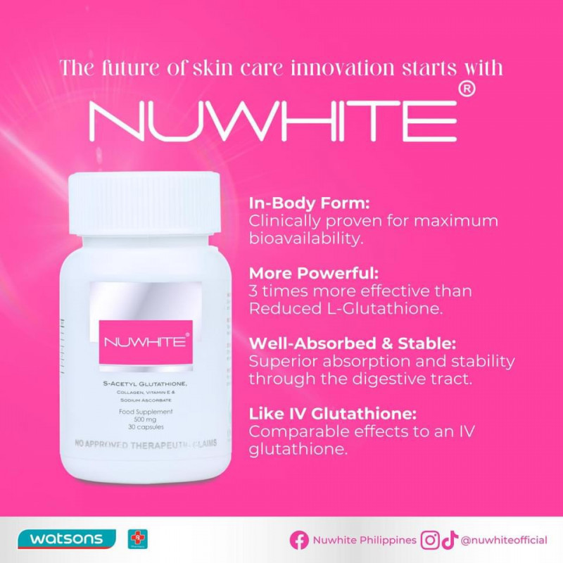 nuwhite sacetyl glutathione ingredients NUWHITE, S-Acetyl with Marine Collagen Sodium Ascorbate and Vitamin E Food Supplement 30 Capsules Nuwhite S-Acetyl Glutathione (30 caps)