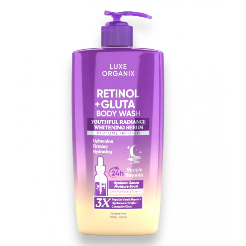 Luxe Organix Retinol + Gluta Youthful Radiance Whitening Serum Perfume Infused Body wash 1000g violet