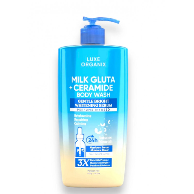 Luxe Organix Milk Gluta + Ceramide Gentle Bright Serum Perfume Infused Body wash 1000g blue