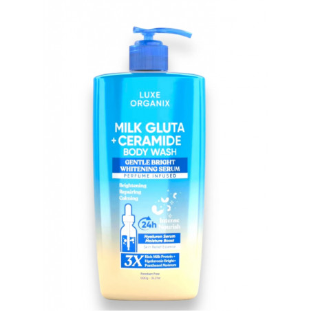 Luxe Organix Milk Gluta + Ceramide Gentle Bright Serum Perfume Infused Body wash 1000g blue