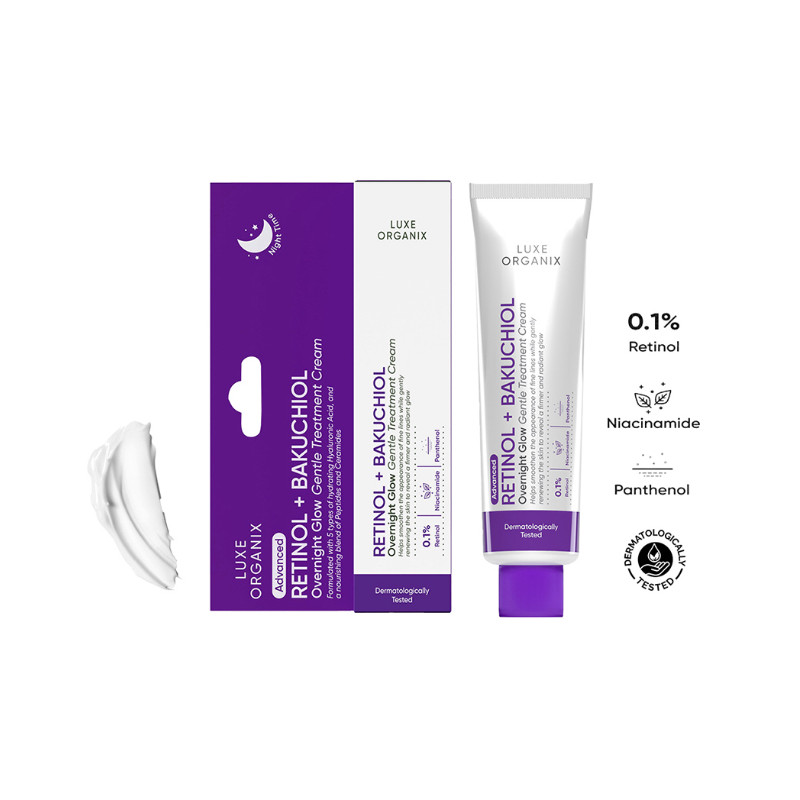 Luxe organix retinol + bakuchiol overnight glow gentle treatment cream 30g